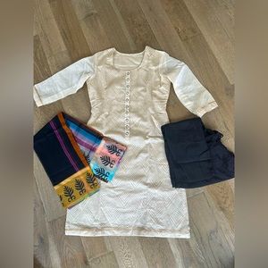 Beige and black salwar suit with muticolor dupatta